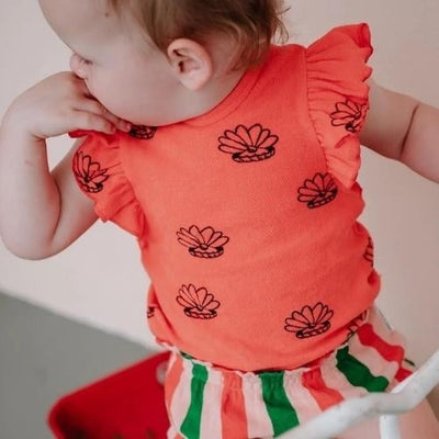 SPROET&SPROUT - Baby Romper Loose Shell Print Coral Orange - Le CirQue Kidsconceptstore 