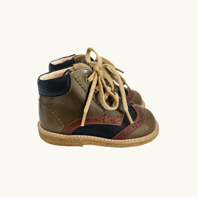 ANGULUS - Starter shoe with laces Dark Olive/Brown/Natur - Le CirQue Kidsconceptstore 
