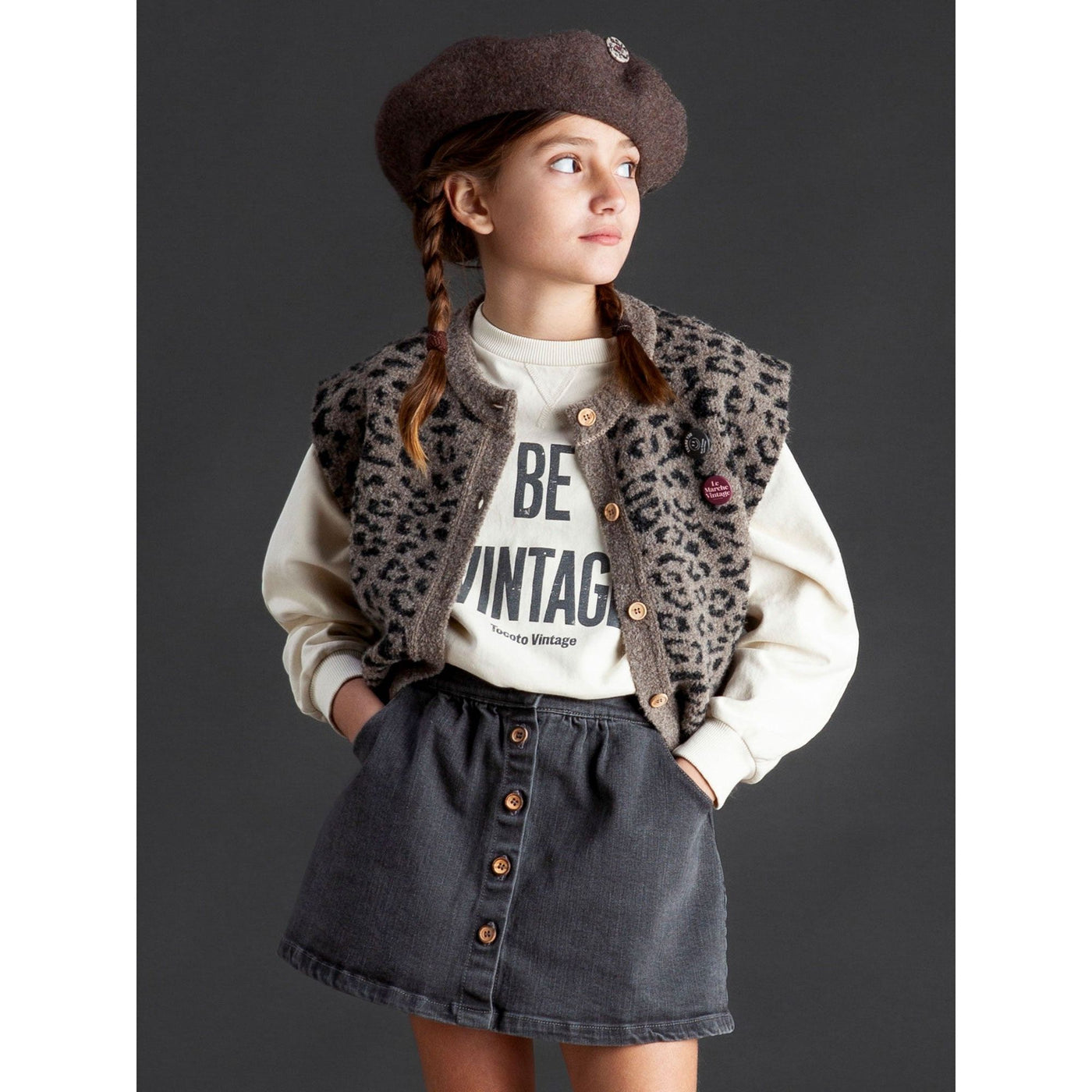 TOCOTO VINTAGE - Black Denim Skirt - Le CirQue Kidsconceptstore 