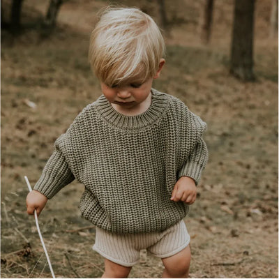 YUKI KIDSWEAR - Chunky Knitted Sweater Sage - Le CirQue Kidsconceptstore 