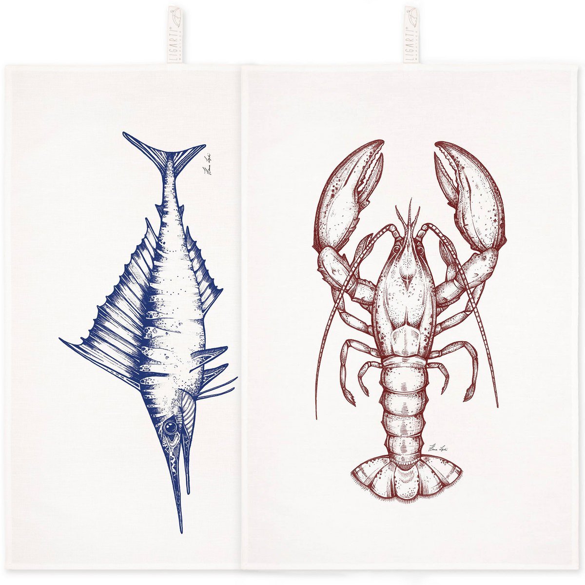 LIGARTI | Theedoeken set | Kreeft & Zwaardvis - Le CirQue Conceptstore