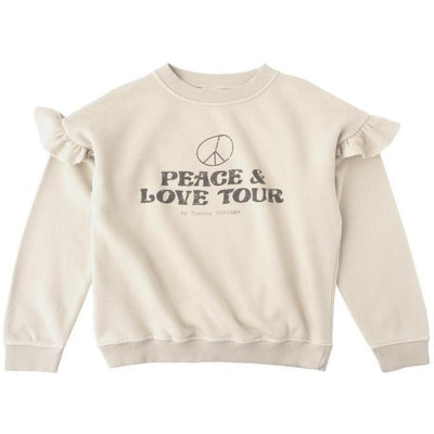 TOCOTO VINTAGE - Sweater - Off White Peace & Love with Ruffles - Le CirQue Kidsconceptstore 